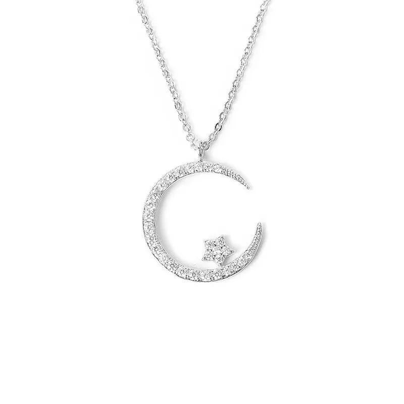 Fashion Zircon Moon Star Pendant Luxury Charm Gorgeous Necklace Women's Versatile Jewelry