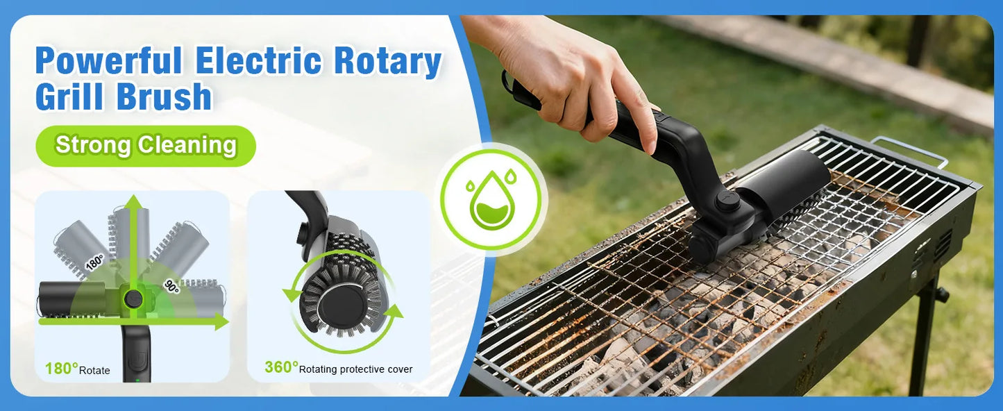 Electric Grill Brush Cleaning BBQ Cleaner Brush Cordless Rechargeable Rotary Adjustable Outdoor Heavy oil Stains Clean Tool