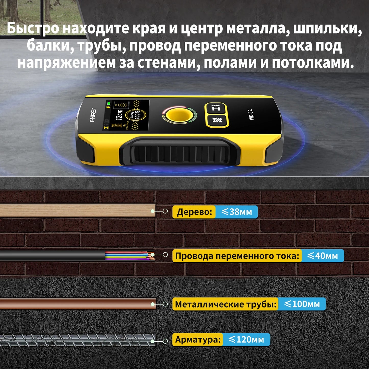FNIRSI WD-02 Русская версия Металлоискатель Настенный сканер  Кабель Провода Металл Деревянный Стержень Найти