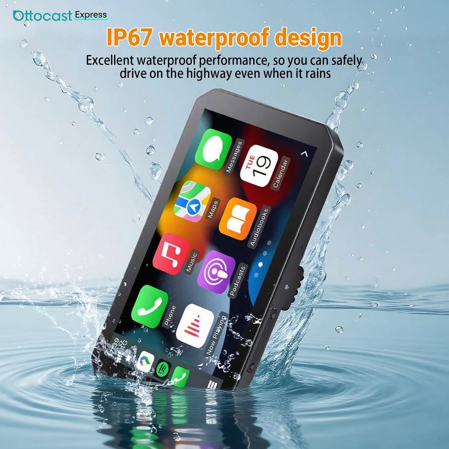 Ottocast 6.0 inch IP67 Waterproof Motorcycle GPS Navigation Wireless Carplay Android Auto DVR Drive Recorder Moto Monitor Wifi