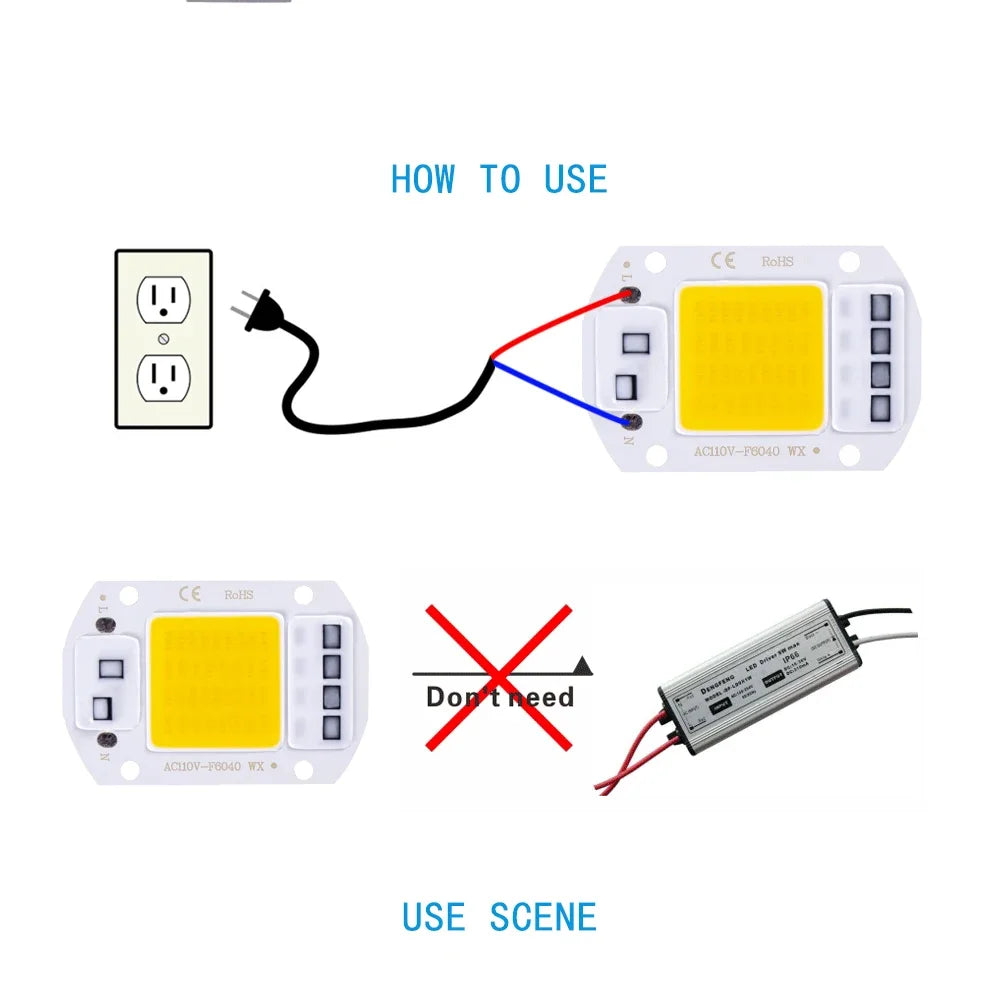 F6040 20W/30W/50W AC 220V COB Module LED Chip Diodes Lamp Bulb for Outdoor Focus Spotlight Garden Integrated Light Beads