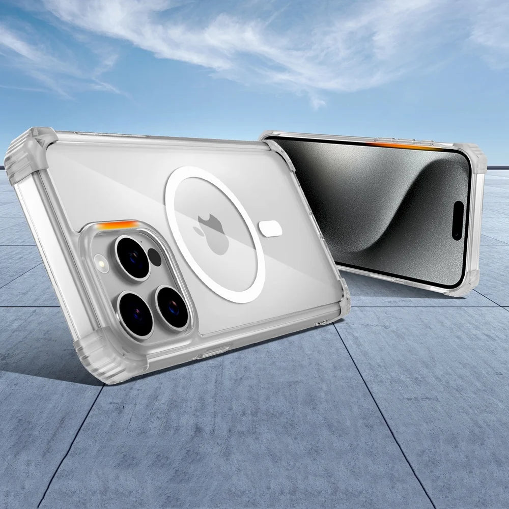 Shockproof Armor Transparent Hard Case For iPhone 16 15 14 13 12 Pro Max 16Pro 15Pro iPhone16 For Magsafe Wireless Charge Covers