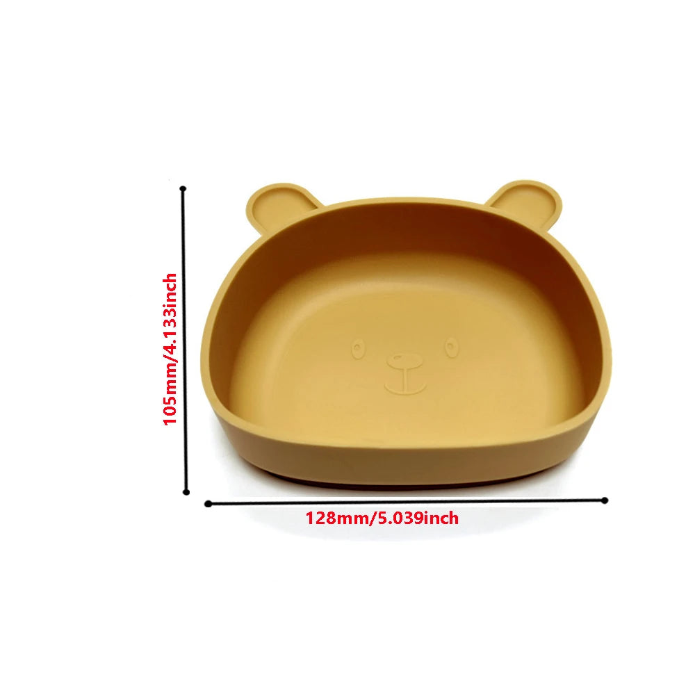 Children's silicone dinner plate baby auxiliary bowl suction cup bear cartoon dinner plate fall-proof anti-scald tableware