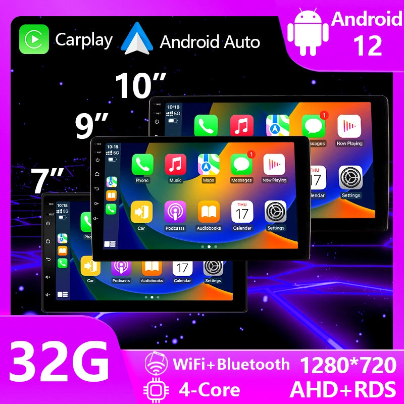 9/10 inch 2ID Universal Car Radio CarPlay Android 12 Auto radio  WIFI GPS Bluetooth Audio Multimedia Video Player For HYUNDA KIA