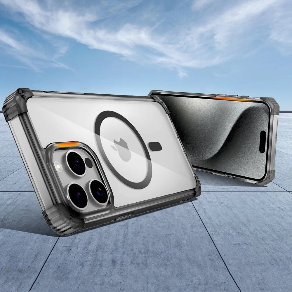 Shockproof Armor Transparent Hard Case For iPhone 16 15 14 13 12 Pro Max 16Pro 15Pro iPhone16 For Magsafe Wireless Charge Covers