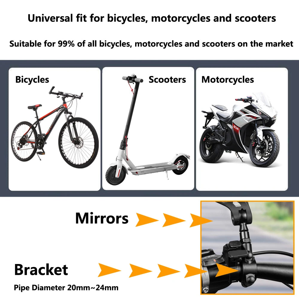Bicycle Rear View Mirror Bike Handlebar Reflector 360° Rotatable Wide Range Back Sight MTB Mountain Road Riding Safety Rearview