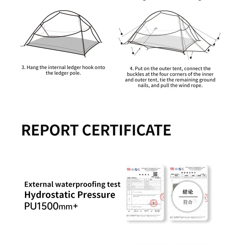 Naturehike Cloud Up UL Camping Tent Ultralight 15D Quick Bulid Beach Tents Outdoor Waterproof Two Person Large Hiking Tent