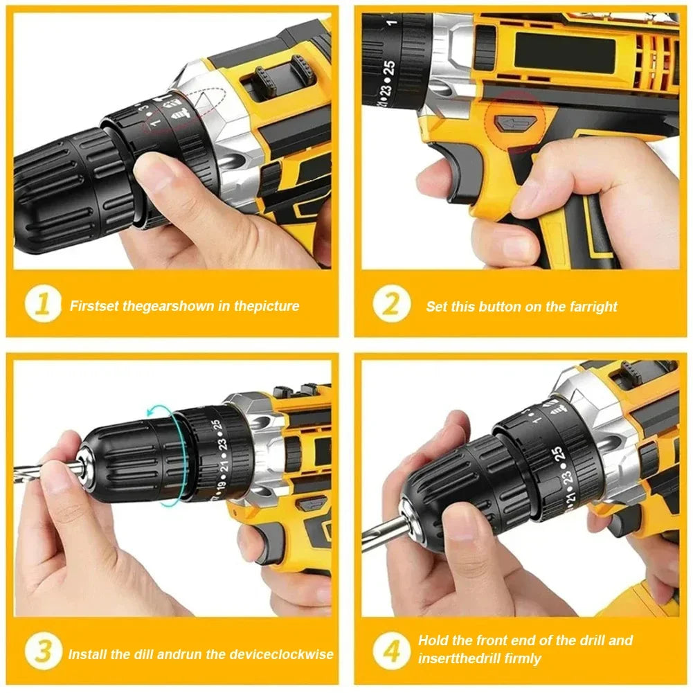 24 in 1 Cordless Drill Set 21V Brushless Electric Drill with Drill Bits Power Drill 25+1 Clutch Electric Power Drill Power Tool