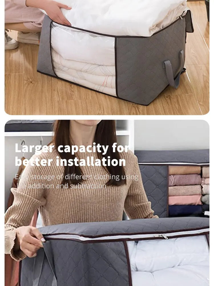 3pcs 6pcs Large Capacity Clothes Storage Bag Organizer With Reinforced Handle For Blanket Comforters Bed Sheets Pillows Toy
