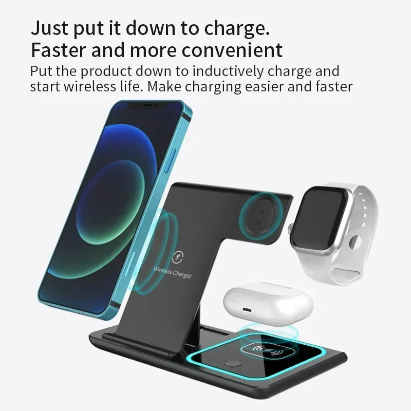 30W Wireless Charger Stand For iPhone15 14 13 12 11 Apple Watch 3 in 1 Foldable Fast Charging Station for Airpods Pro iWatch 8 7