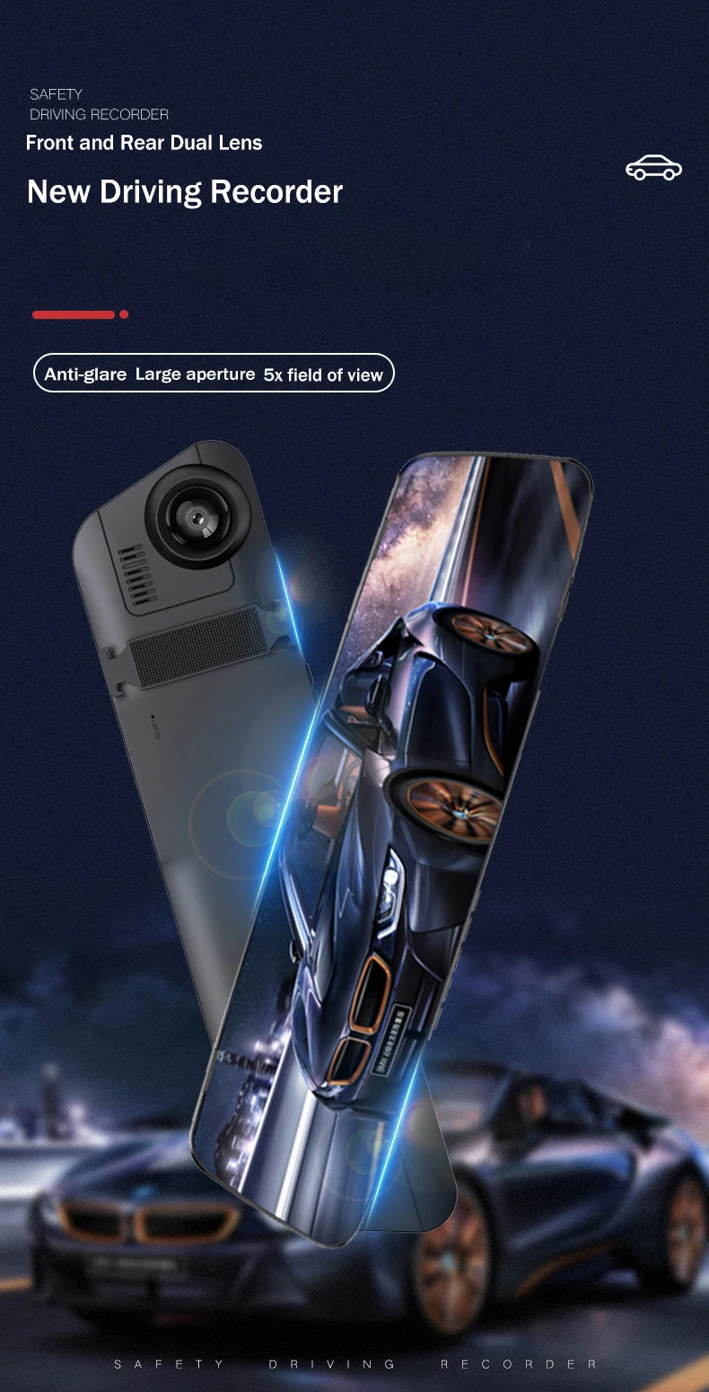 Car front and rear dual lens HD night vision 1080P driving recorder4 inch rear view mirror Car DVR, car recorder, car monitoring