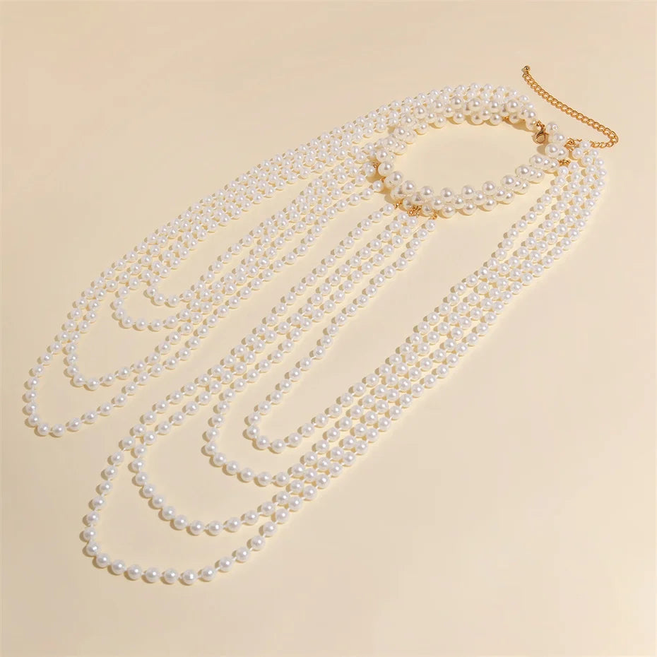 Ingemark New in 2024 Bridal Tassel Imitation Pearl Shoulder Chain Necklace for Women Elegant Shawl Wedding Jewelry Accessories
