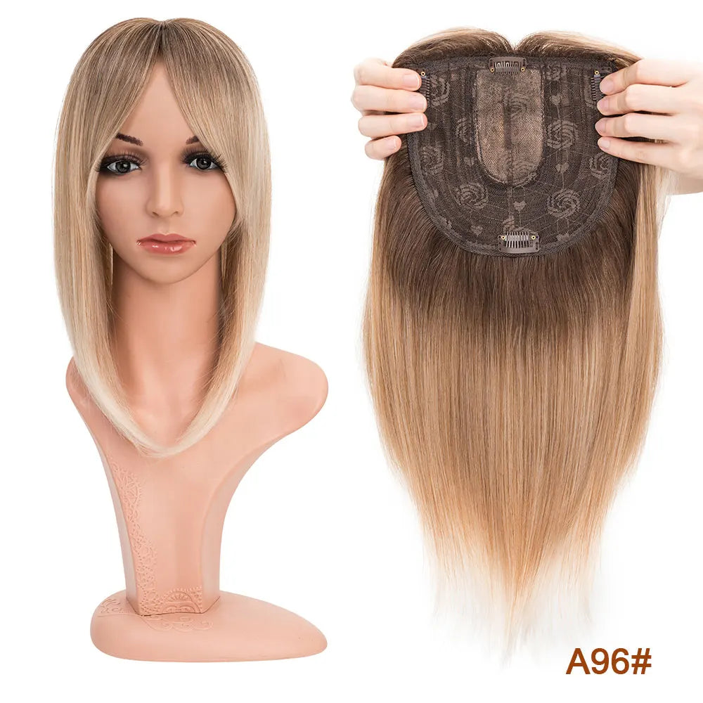 Benehair 14'' 18'' Hair Toppers with Bangs for Women Synthetic 6x6 Top Hairpieces Wigs Long Striaght Clip in Hair Extension