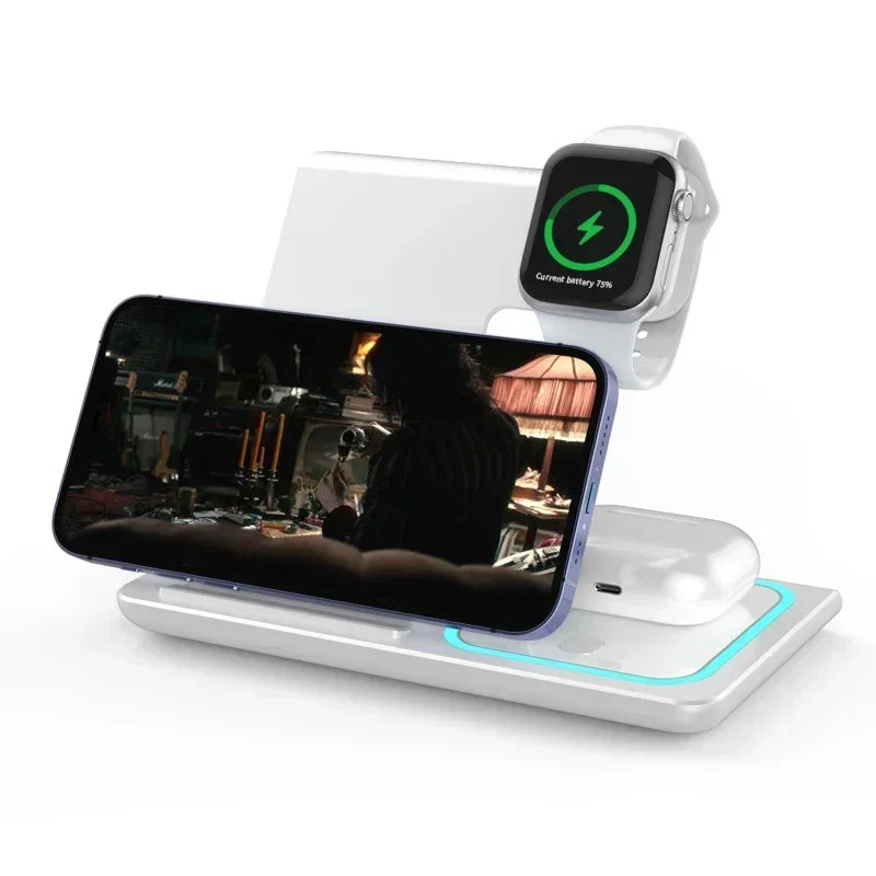 30W Wireless Charger Stand For iPhone15 14 13 12 11 Apple Watch 3 in 1 Foldable Fast Charging Station for Airpods Pro iWatch 8 7