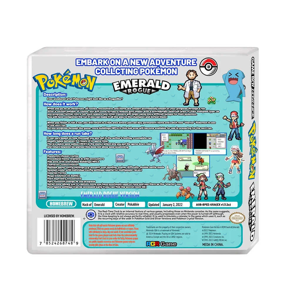 GBA RTC Pokemon  Real Clock  New Version 2.0 Game Card  Featured Popular English Games