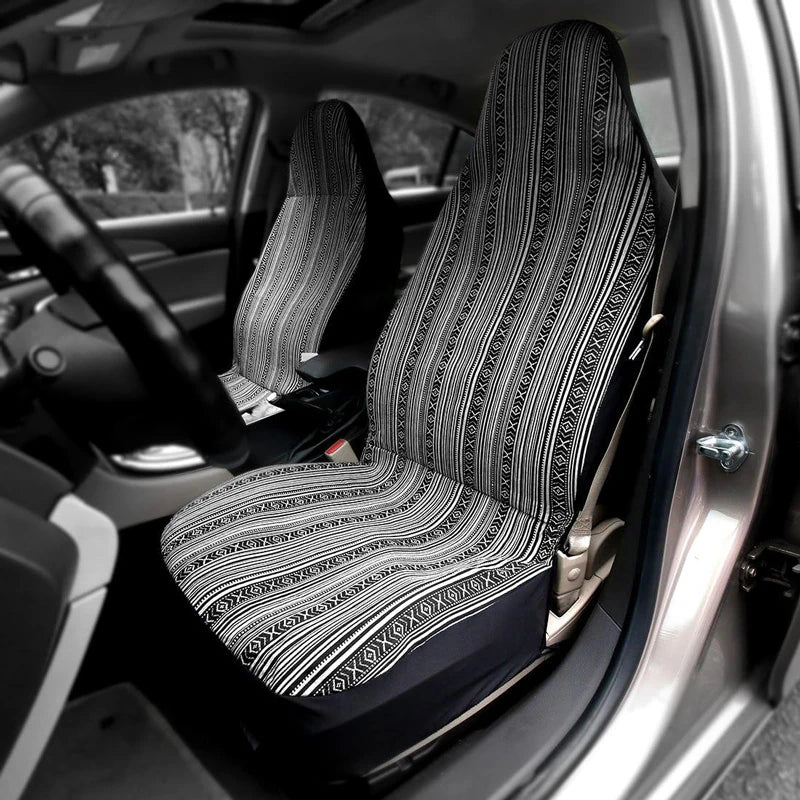 5mm Universal Size Flax Striped Car Seat Covers with Seat Belt Pads Steering Wheel Cover Full Set Fit For Most Car SUV Van Truck