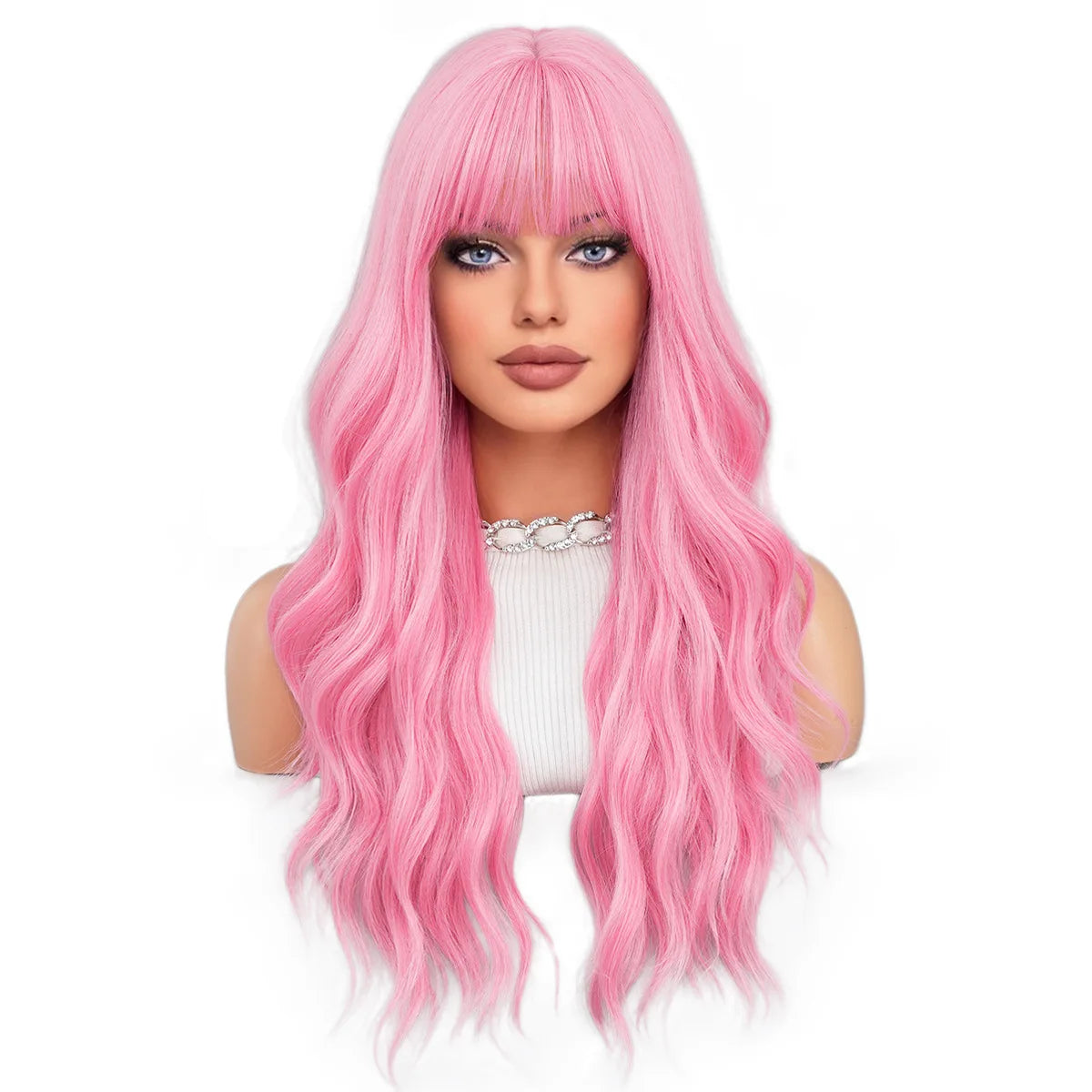 Long Curly Pink Red Synthetic Wig Middle Part Of The Natural Lolita Wig For Women's Daily Cosplay Heat Resistant Big Wave Wig