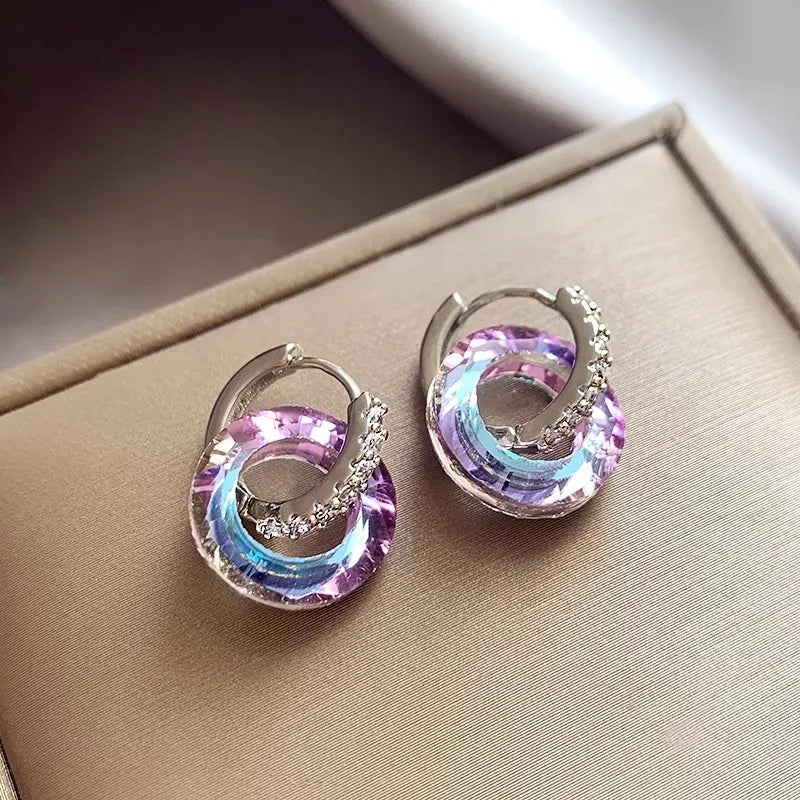 2024 Summer New Artificial Fantasy Crystal Circle Ring Buckle Pendant Earrings for Women's Luxury Jewelry Unusual Accessories