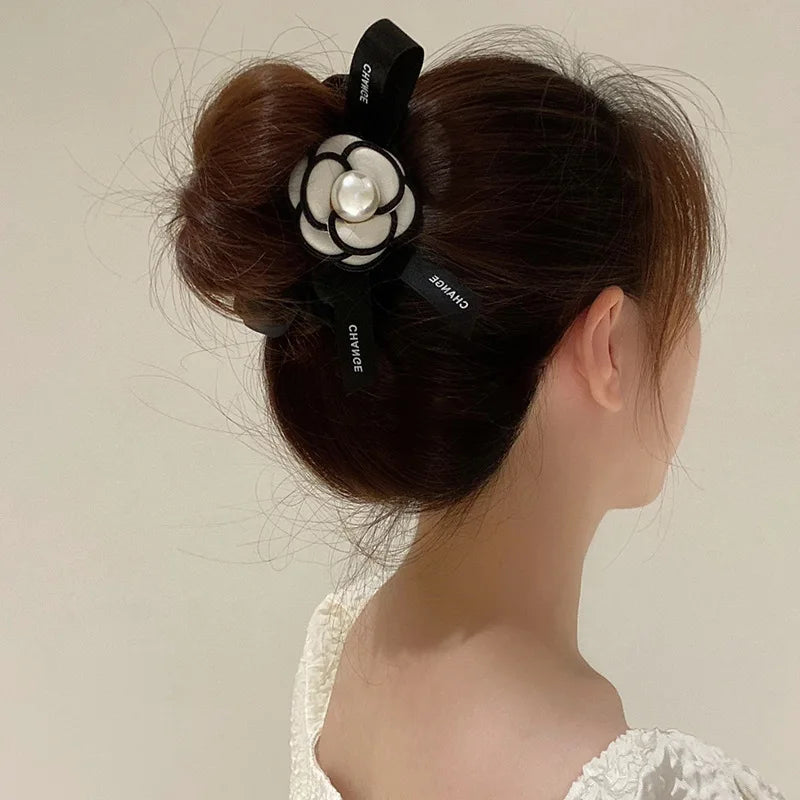 High end camellia flower headband, internet famous large intestine hair loop, hair rope, ribbon, bow hair accessories
