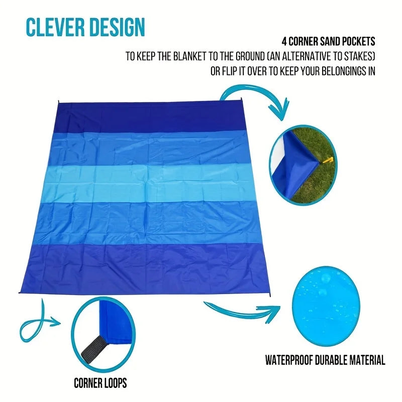 Quick-Dry Waterproof Beach Blanket - Sandproof - Perfect For Outdoor Picnics, Camping, Hiking & Travel - Includes Carry Bag