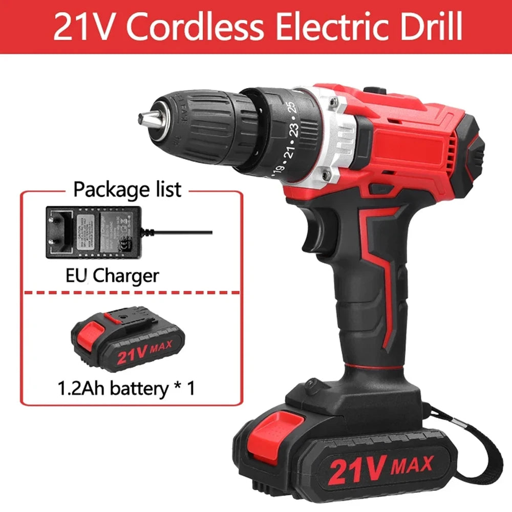 21V Electric Drill Brush Motor 2 Speed Control Stepless Speed Regulation Rotation Ways 25 Gears Torques Adjustable Lithium Drill