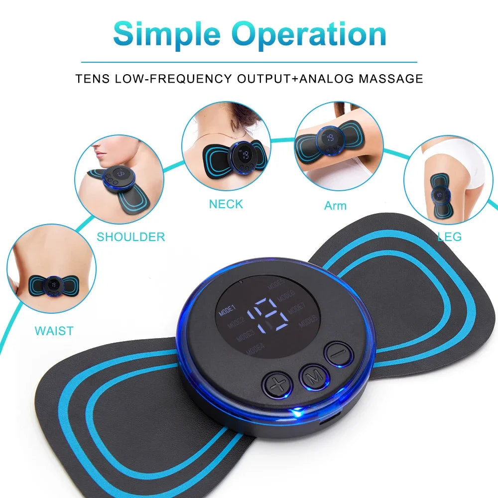 Portable Electric Intelligent Mini Neck Massager Patch for Back and Shoulder Massager With Pad and Remote