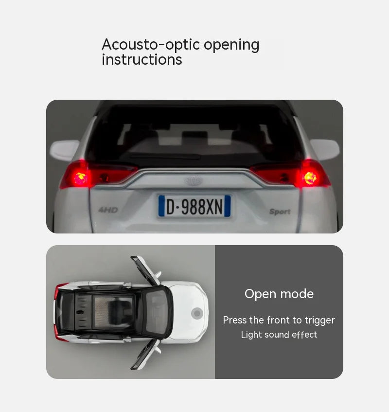 1:32 Diecast RAV4 Car Model - Lights, Sound, Steering! Perfect Kids' Birthday Gift.Off-Road Tundra Truck Toys Ideal for Kids