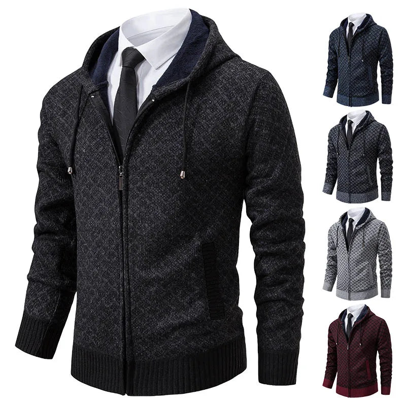 Men's Winter Knitted Sweaters Zip Up Knit Cardigan Casual Hooded Outwear Mens Sweater Coat Versatile Top Clothes