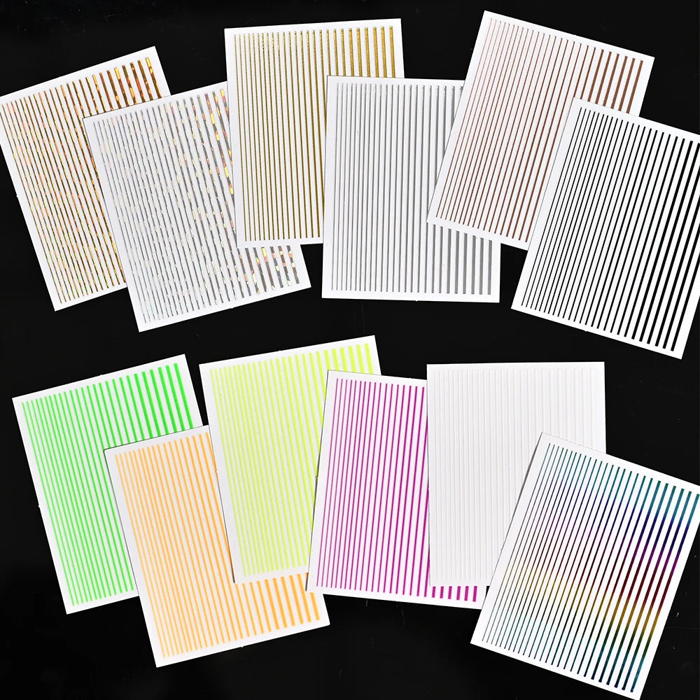 1Sheet Laser Gold/Silver Line 3D Nail Art Stickers Colorful/Black/White Stripe Self-Adhesive Slider DIY Lines Manicure Decals *&