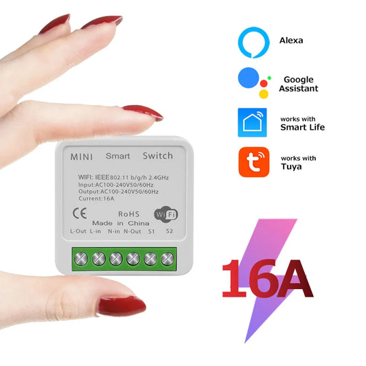 16A Smart WiFi Switch 2-way Control Switch Mini Smart Breaker Smart Life Control Support Alexa Google Home Yandex Alice