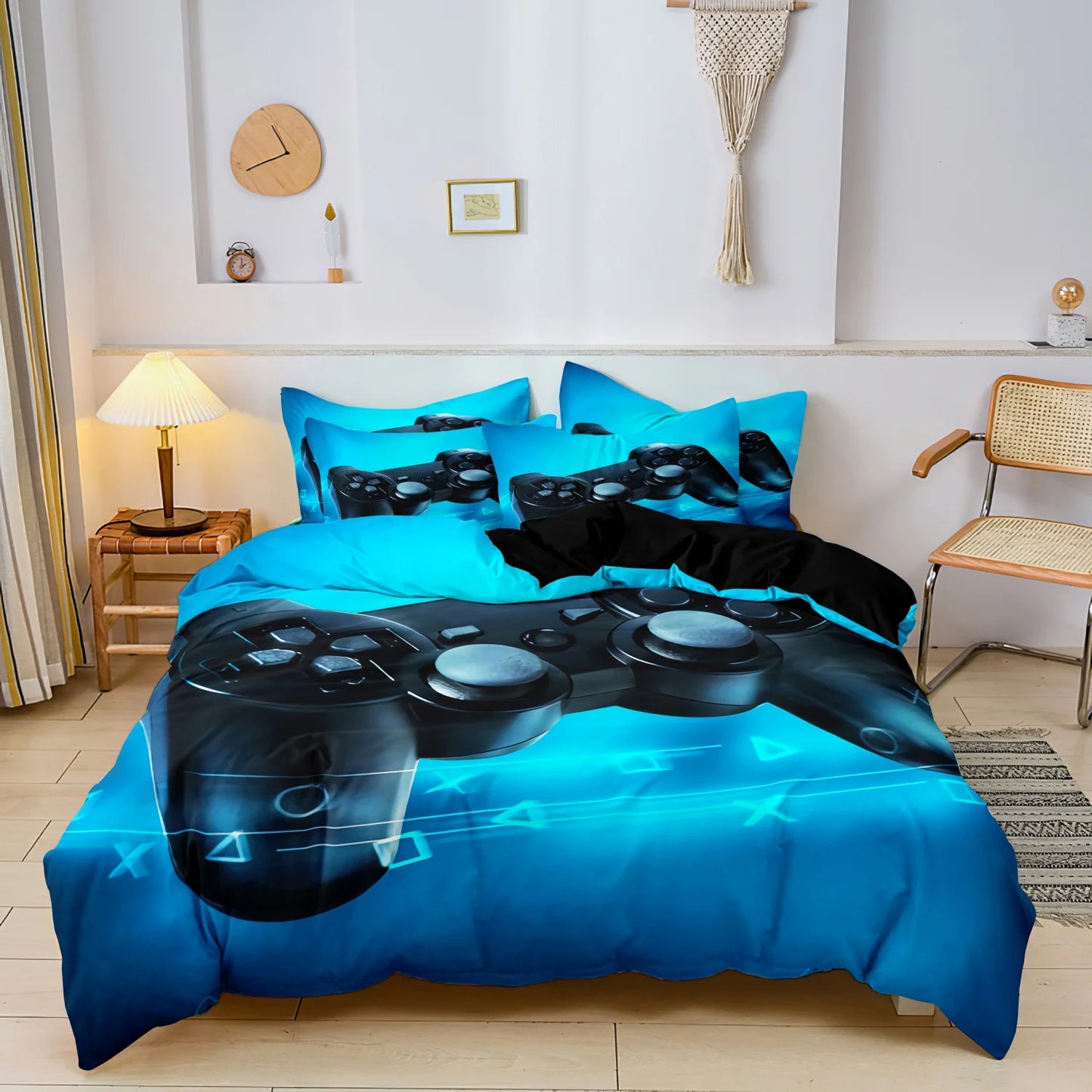 3Pcs Gaming Equipment Pattern - Modern Video Game Controller Mouse Keyboard Headphone Gamepad Print Duvet Cover Bedding Set