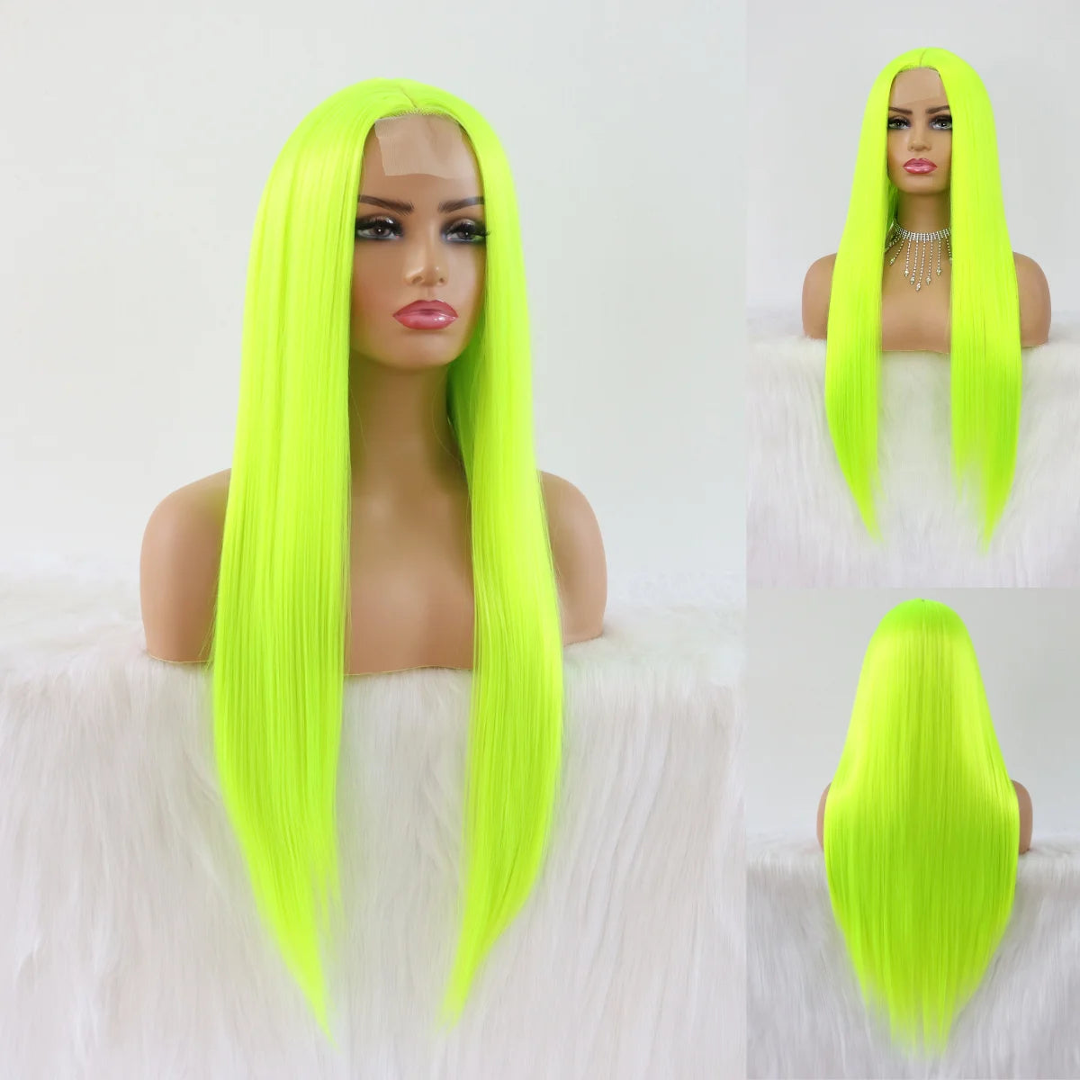 Fluorescent Green Wigs for Women Neon Green Long Straight Lace Synthetic Wigs with Baby Hair Glueless Heat Resistant Hair