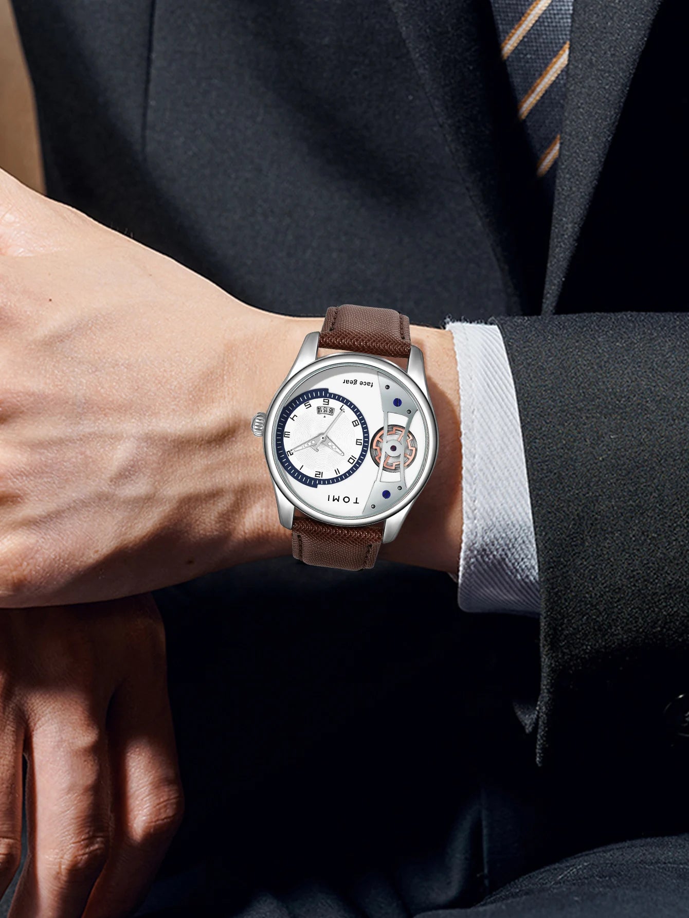 TOMI Set Gift Box for Men's Minimalist Business Quartz Watch Luxury Versatile Double Strap Detachable Watch Festival Gift