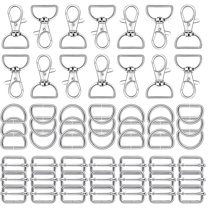25/40/56PCS Metal Snap Hooks Buckle Belt D Rings Keychain Tri-Glides Slide Center Bar For Bag Strap Belt Key Rings Leather Strap