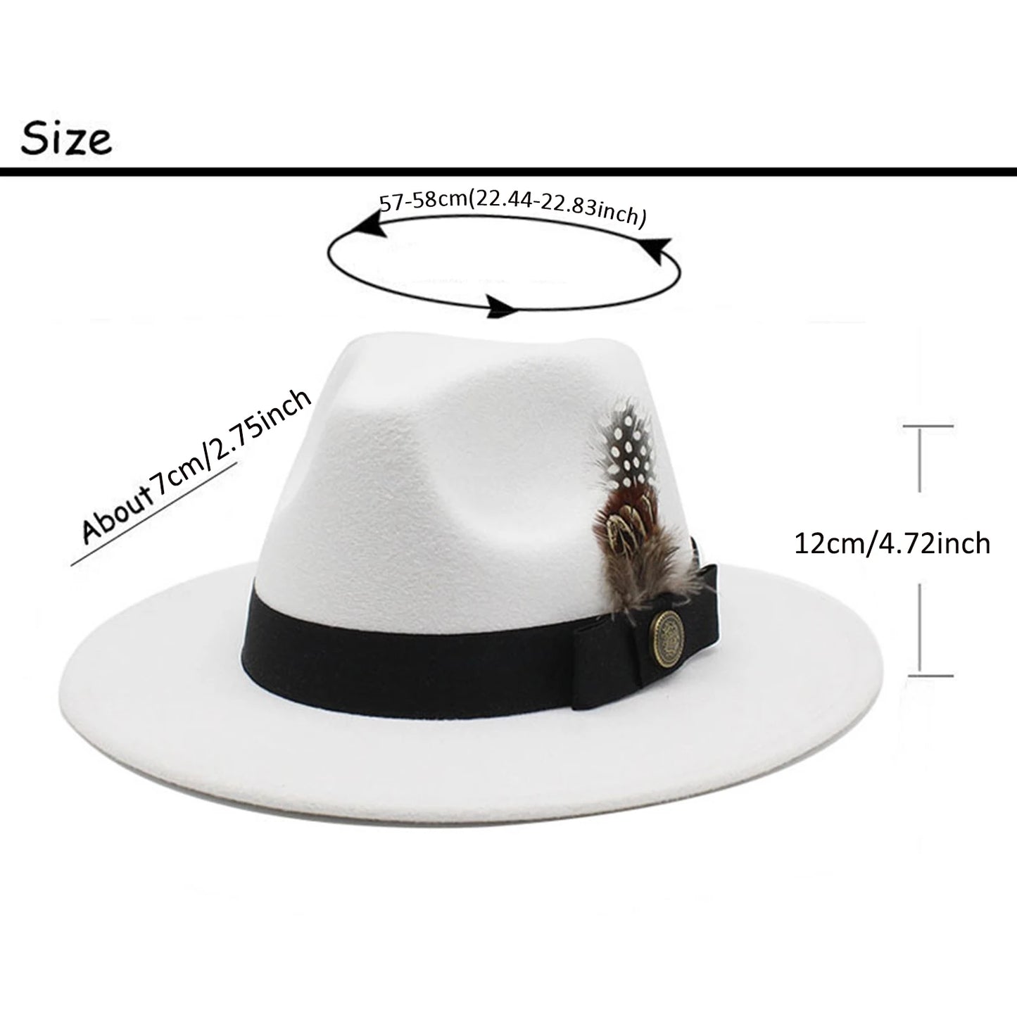 White Woolen Gentleman Classic British Jazz Feather Top Hat Wide Brim Party Church Wedding Fedora Hats Men Women Panama Felt Cap