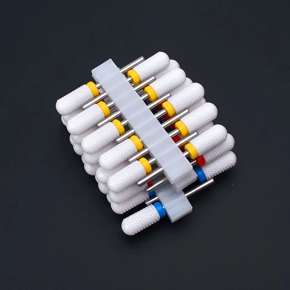 10pcs Ceramic Nail Drill Bits Set, Electric Manicure & Pedicure Milling Cutter, For Nail Polishing Machine