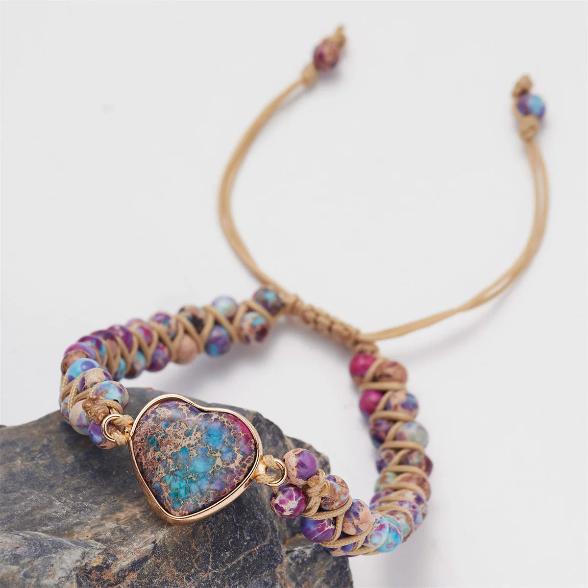 Handmade Natural Stone Bracelet Women Fashion Heart Purple Agates Beads Charm Braided Bracelets Boho Yoga Wrap Bangles Jewelry