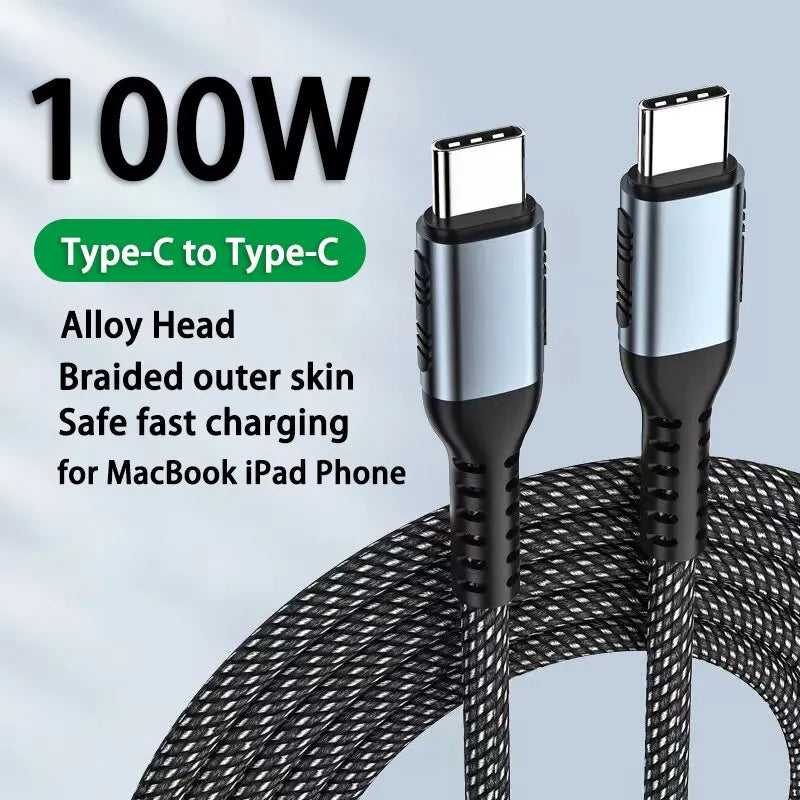 100W 6A Fast Charging Type C To Type C Cable for Samsung Xiaomi Redmi Charger USB C Cable for MacBook Pro iPad Pro Data Cable