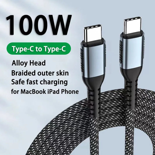 100W 6A Fast Charging Type C To Type C Cable for Samsung Xiaomi Redmi Charger USB C Cable for MacBook Pro iPad Pro Data Cable