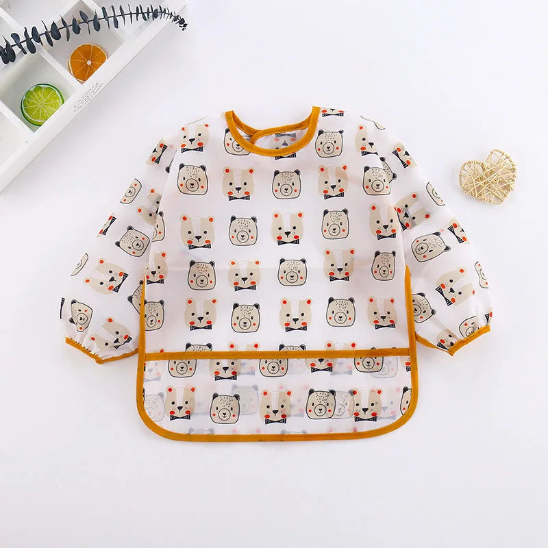 Cute Baby Bibs Waterproof Long Sleeve Apron Children Feeding Smock Bib Burp Painting Drawing Soft Toddler Clothing Bandana Bibs