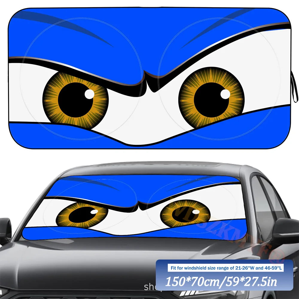 Car Cartoon Devil's Eye Foldable 59'x27.5' Car Windshield Sun Shade, Funny Car Eyes Sun Visor Wear-ResistantFoldable Reflective