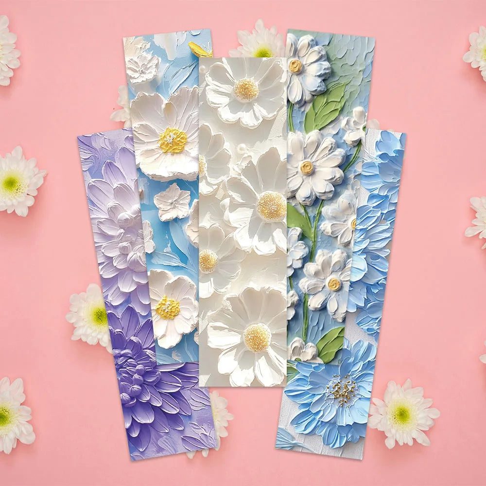 30pcs Aesthetic Oil Painting Colorful Flowers Paper Bookmarks DIY Library Office Page Marking Readers Page Marker Students Gift