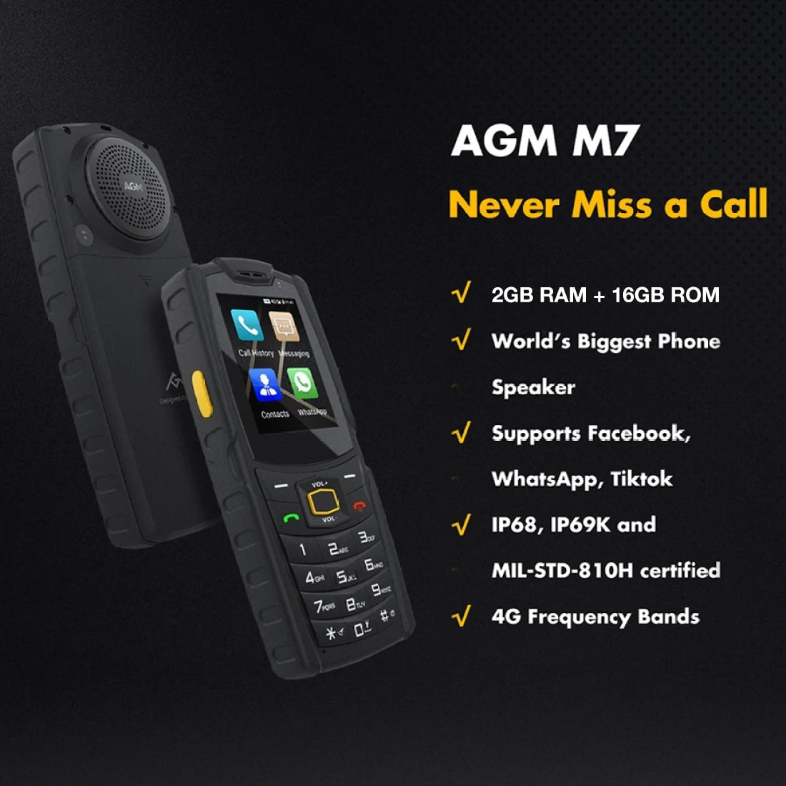 AGM M7 Rugged Feature 2+16G Volte Phone Android Waterproof Touch Screen 2500mAh with English Russian Keyboard