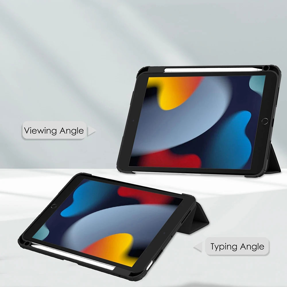 Flip Tablet Cover For iPad 10.2 inch 7th 8th 9th Gen 2019/2020/2021 Air 3 2019 Pro 10.5 inch Acylic Back Case With Pencil Holder