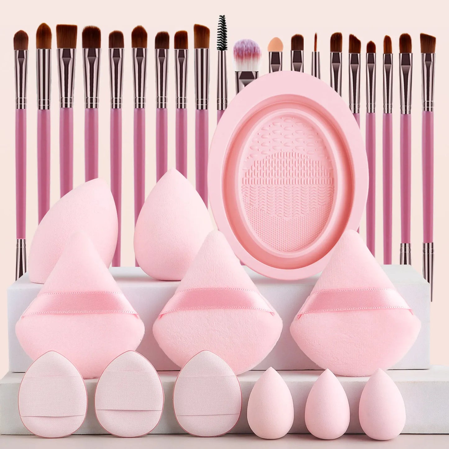 32pcs Makeup Beauty Tool Set &1pc Oval Washing Bowl & 5pcs  Beauty Egg & 3pcs Scalloped Powder Puff 3pcs Thumb Air Cushion