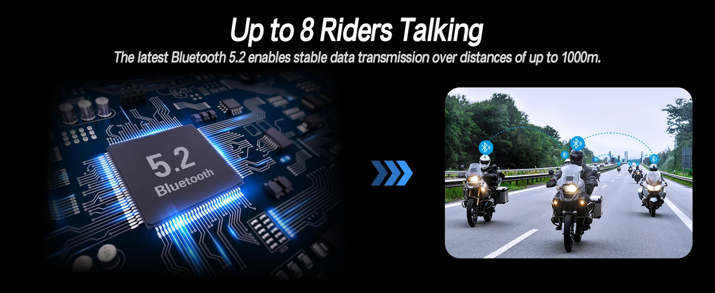 TNICER G10 Motorcycle Intercoms Helmet Bluetooth Headset for 8 Riders with 2K Wifi Video Recorder Camera, BT 5.2, Music Share,FM