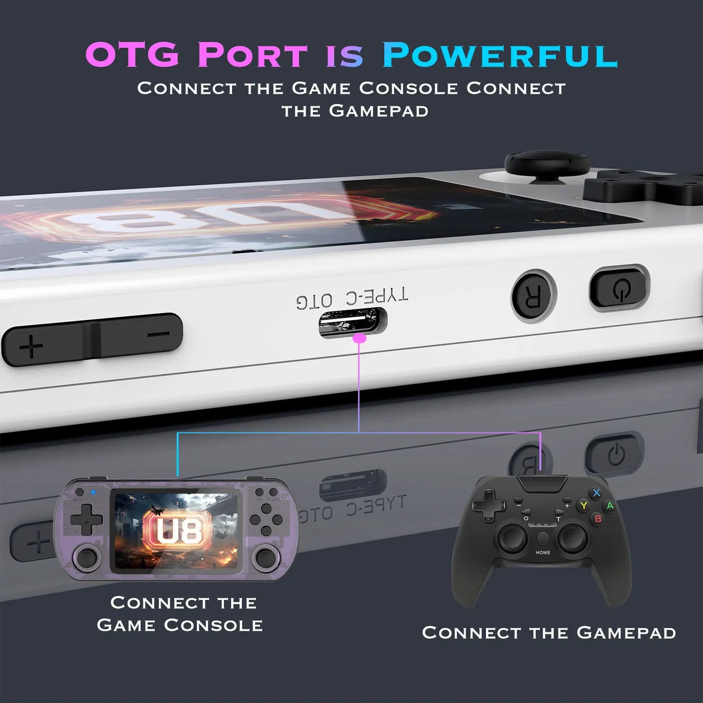 Open Source U8 Retro Handheld Video Game Console Linux System 4.0 Inch IPS Screen Portable Pocket Video Player 128GB Games