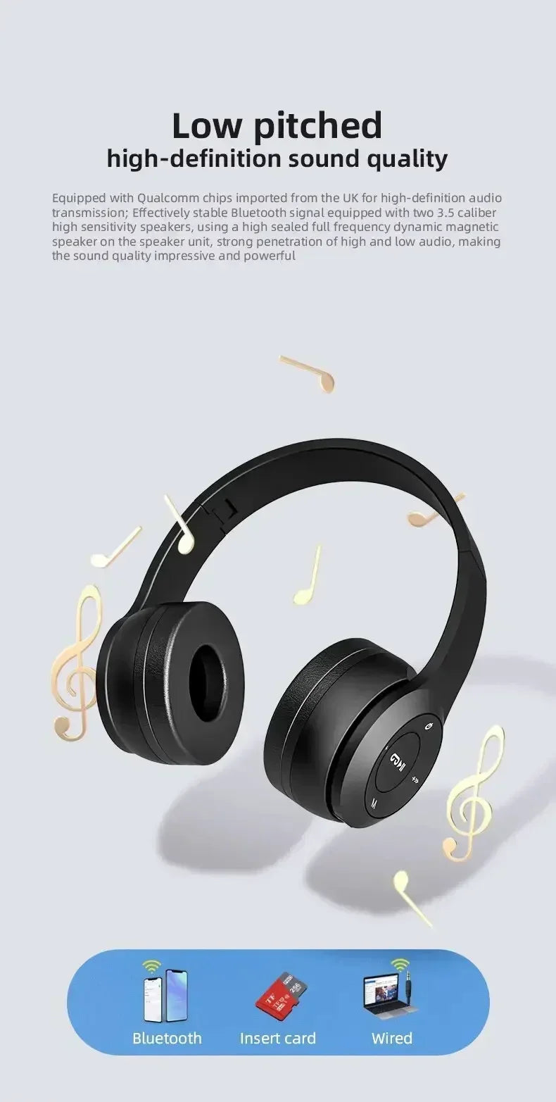 2025 NEW Stereo P47 Headset 5.0 Bluetooth Headset Folding Series Wireless Sports Game Headset for iPhone XiaoMi