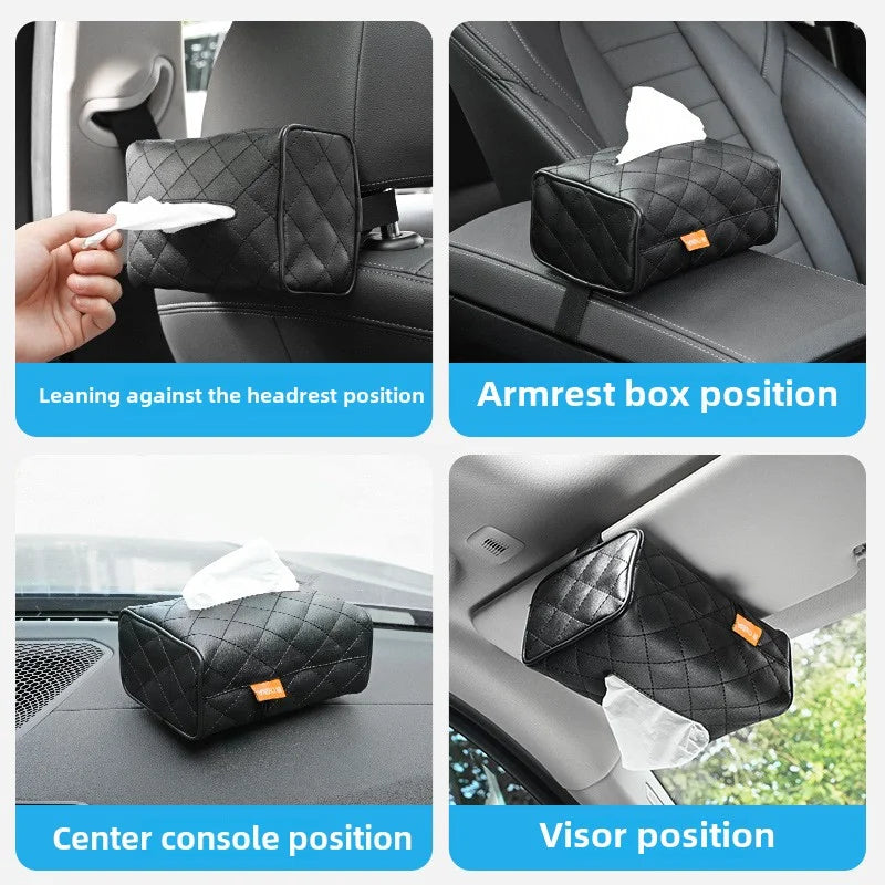 Solid Color Checkered Leather Wear-Resistant Tissue Box Car Seat Back Sunshade Hanging Tissue-Bag Buckle