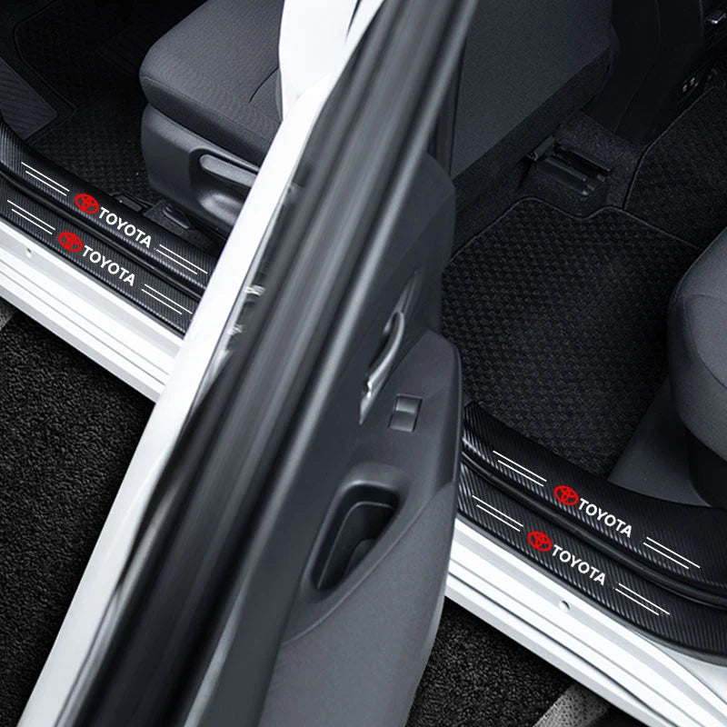 1/4/5Pcs Car Door Sill Scuff Plate Decor Carbon Fiber Stickers For Toyota GR Corolla Yaris Aygo Prius RAV4 Crown CHR Camry Auris